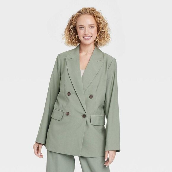 A New Day Jackets & Blazers - A New Day - Women's Double Breasted Blazer Jacket Ba Green